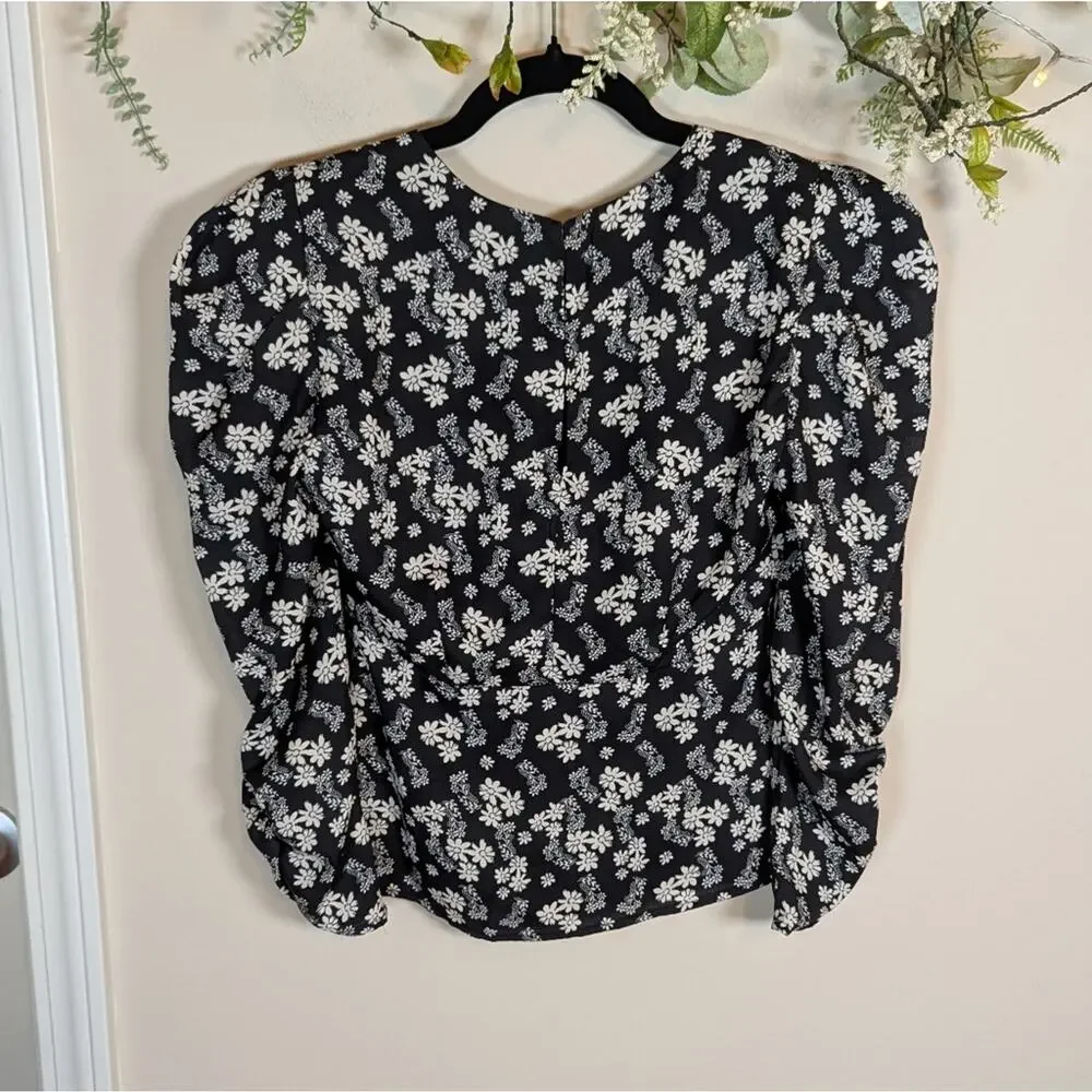 Astr the label floral ruched puff sleeve top xs